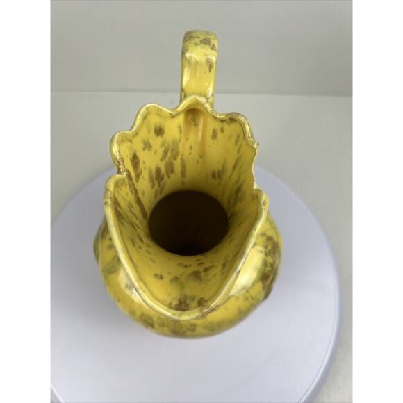 Mid Century Glazed Pottery Pitcher Yellow‎ With Marbling - Picture 7 of 8